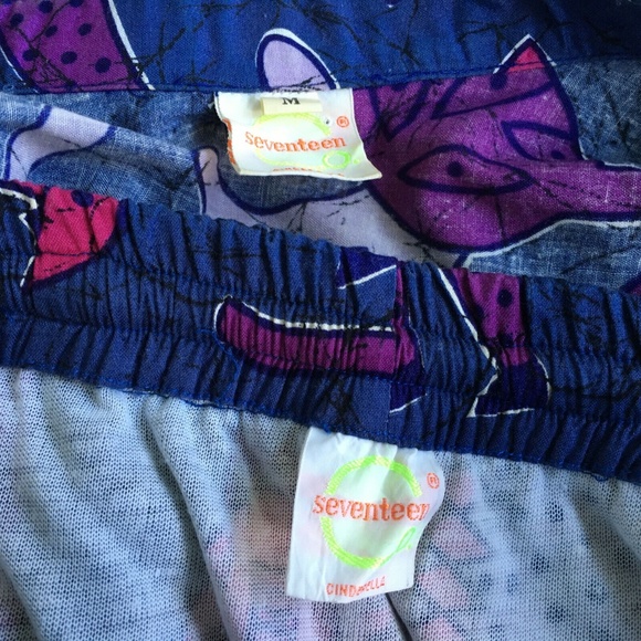 Shirt & Shorts SET Vintage 90s Cats Print Purple Pink Primitive Art Swim Beach M - Picture 9 of 11